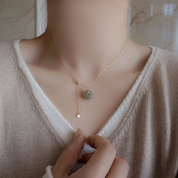 ✨ 14K包金天然和田玉珠锁骨项链 ✨✨ 14K Gold-Plated Natural Hetian Jade Bead Necklace ✨