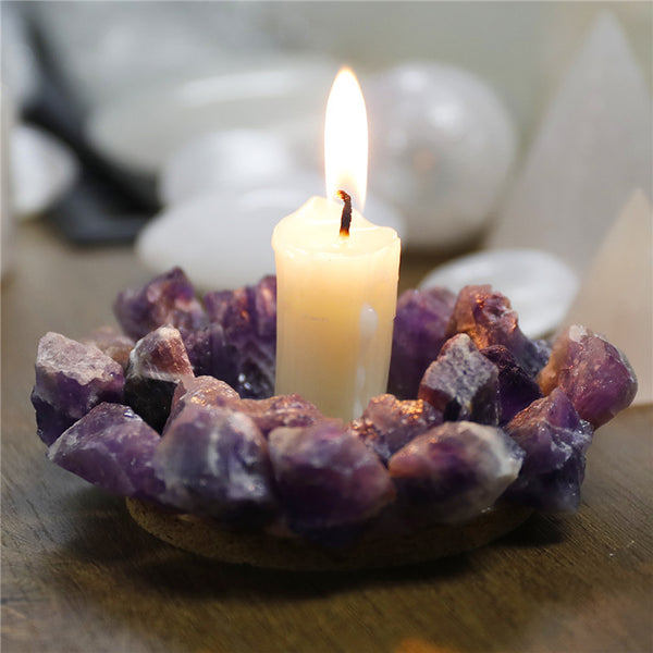 強推！！！天然紫水晶原石烛台Natural Amethyst Crystal Candle Holder