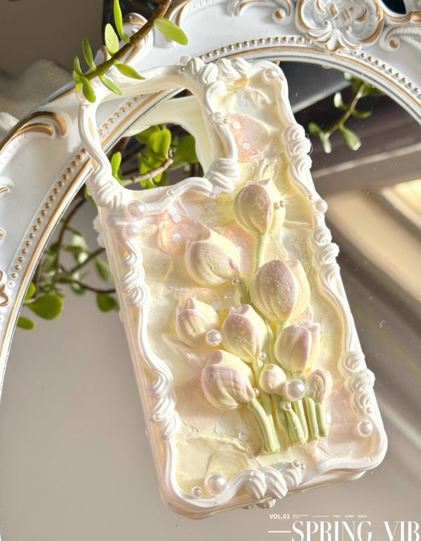 ✨ 鬱金香奶油膠手工手機殼 ✨✨ Tulip Cream Gel Handmade Phone Case ✨（Please note the phone model when placing an order）