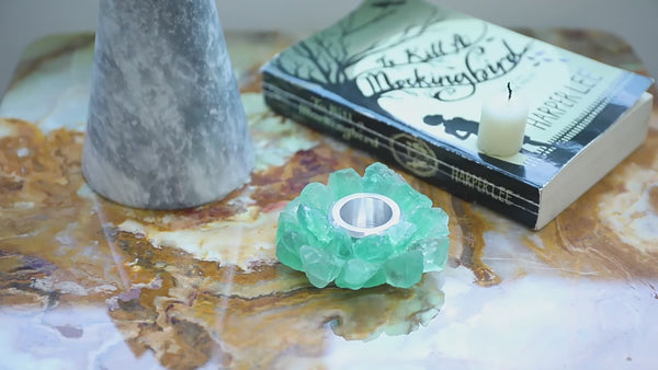 推薦！！！天然绿萤石原石烛台 Natural Green Fluorite Crystal Candle Holder